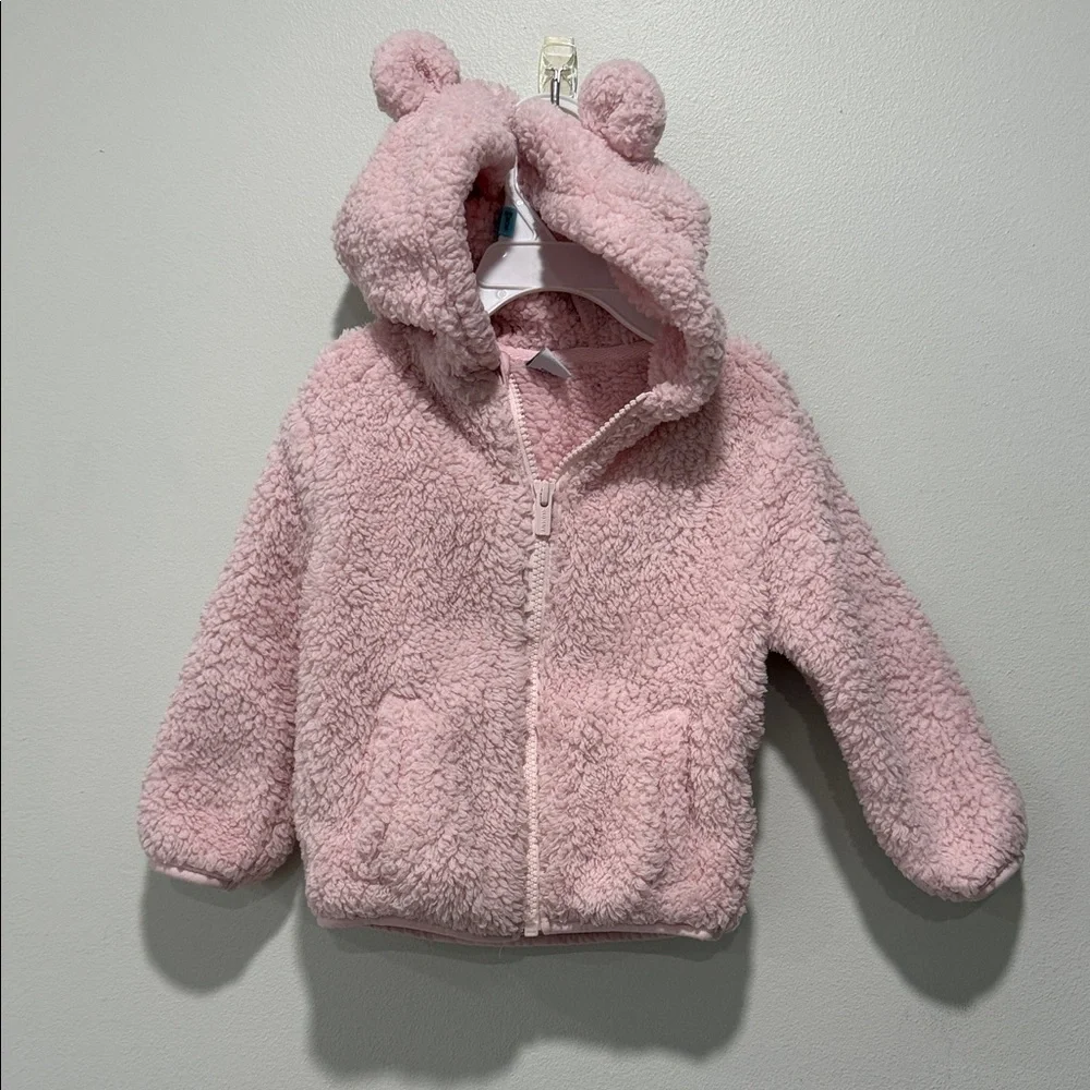 Old Navy Light Pink Sherpa Hooded Zip-Up Jacket With Ear Hood